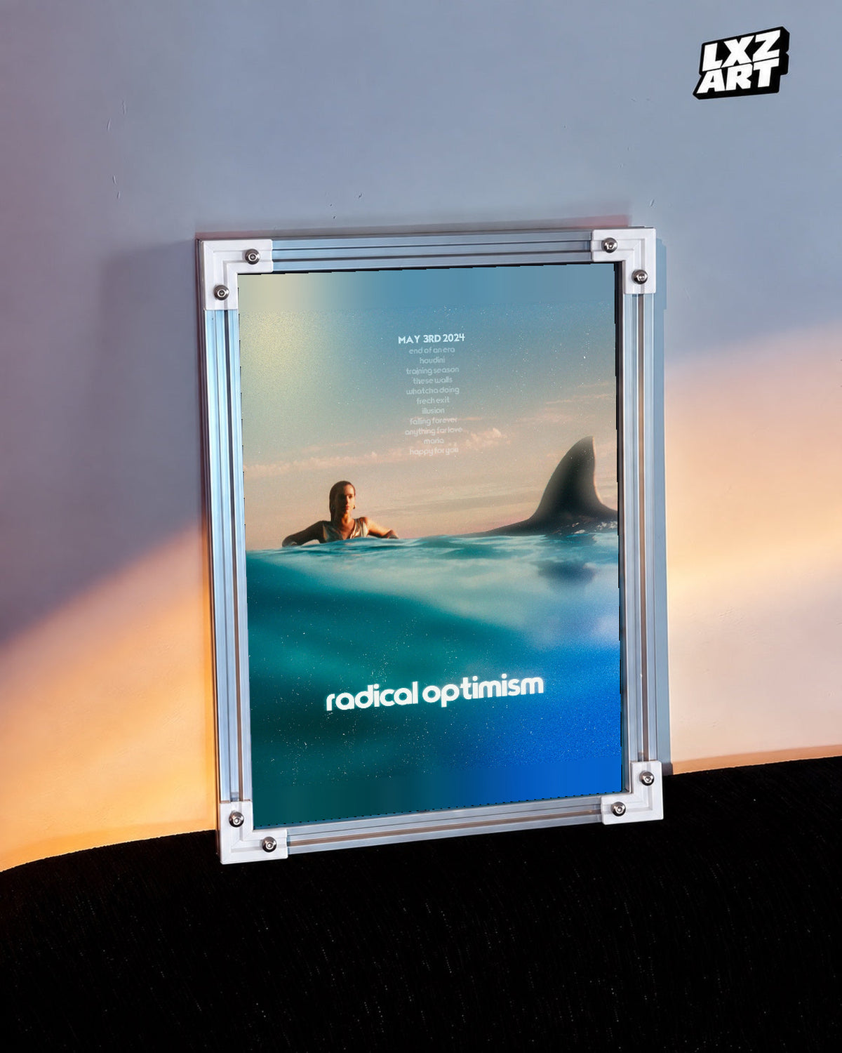 Dua Lipa Radical Optimism Ocean Typography Poster | Unframed Music Wall Art — warm-light wall scene; frame for display only