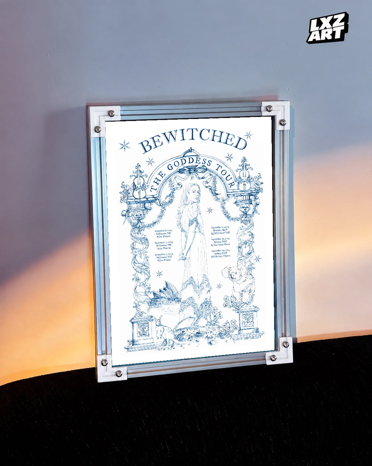 Laufey Bewitched The Goddess Tour Australia Illustration Poster | Unframed Music Wall Art — warm-light wall scene; frame for display only