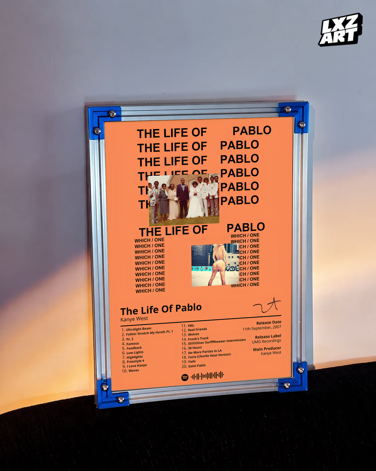Kanye West The Life of Pablo Tracklist Poster | Unframed Bedroom Wall Art — LXZART display 3; frame not included