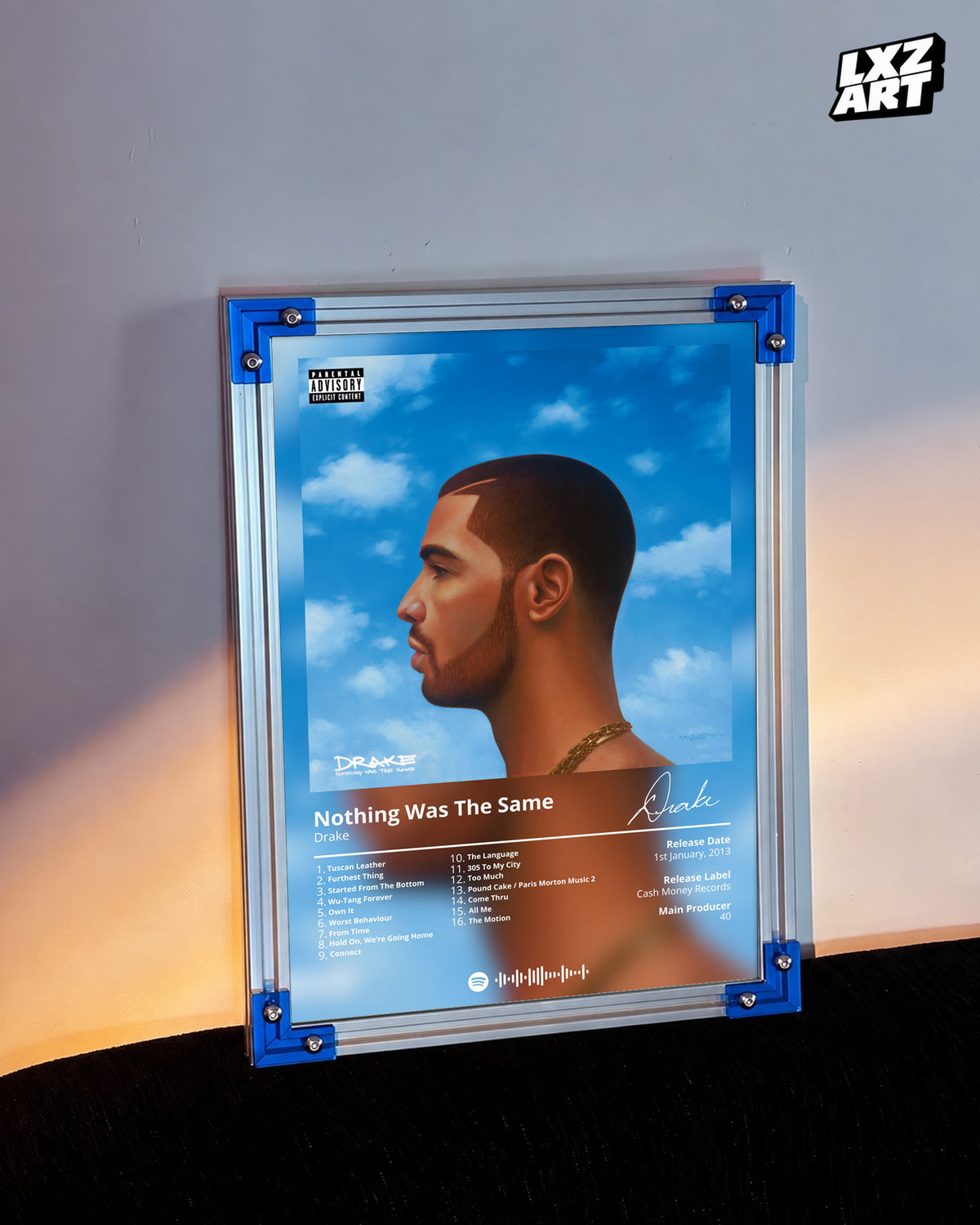 Drake Nothing Was The Same Tracklist Poster | Unframed Bedroom Wall Art — LXZART display 3; frame not included