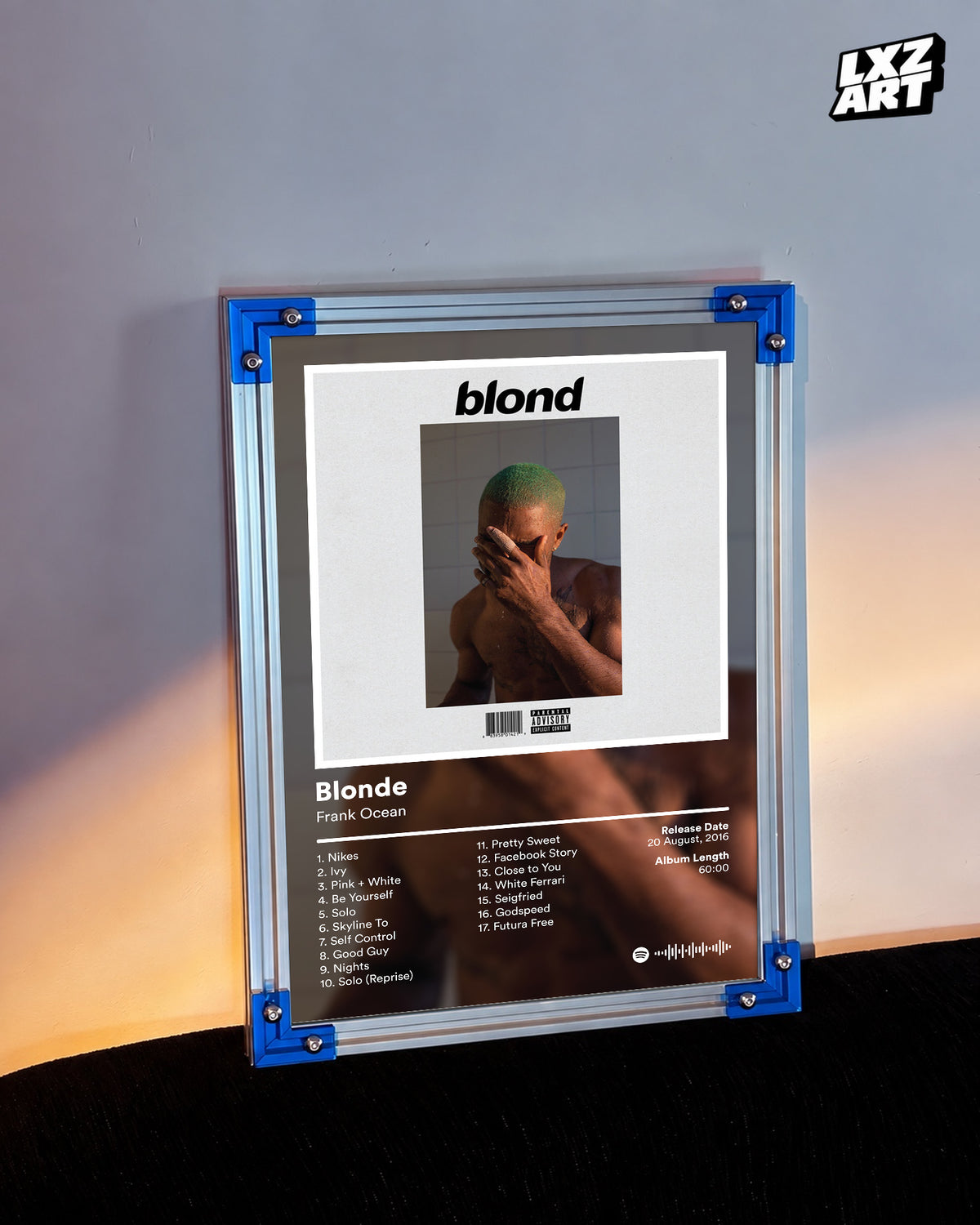 Frank Ocean Blonde Tracklist Poster | Unframed Bedroom Wall Art — LXZART display 3; frame not included