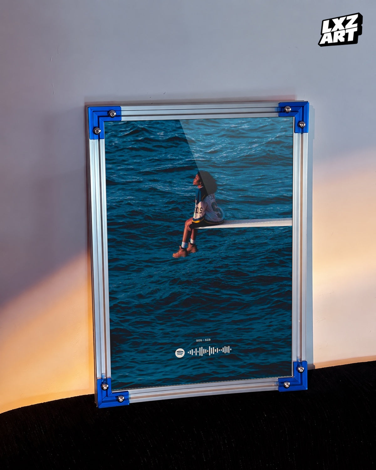 SZA SOS Minimal Ocean Poster | Unframed Bedroom Wall Art — LXZART display 3; frame not included