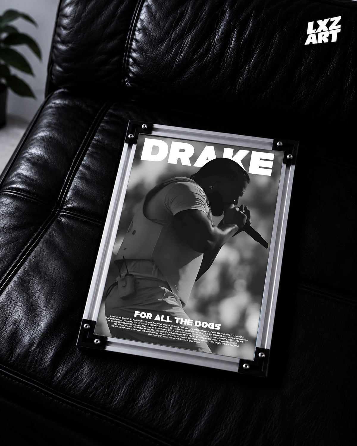 Drake For All The Dogs Tracklist Poster | Unframed Bedroom Wall Art — LXZART display 2; frame not included