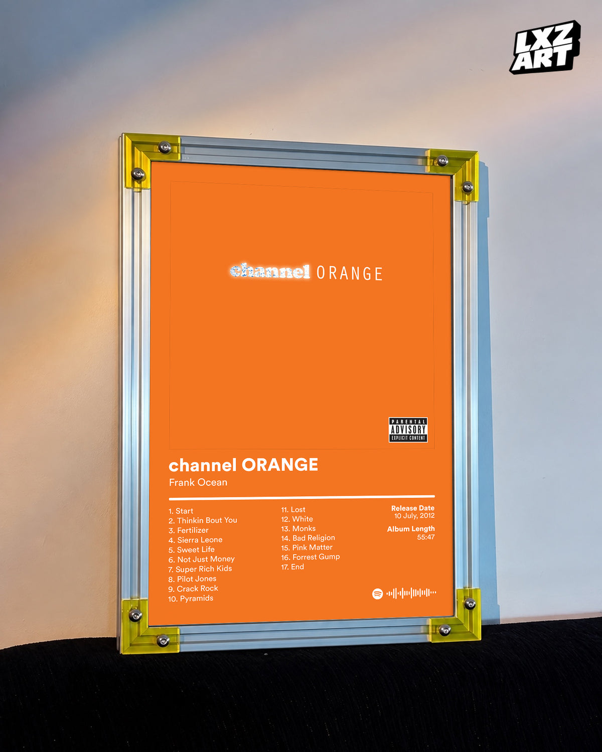 Frank Ocean Channel Orange Tracklist Poster | Unframed Bedroom Wall Art — LXZART display 3; frame not included
