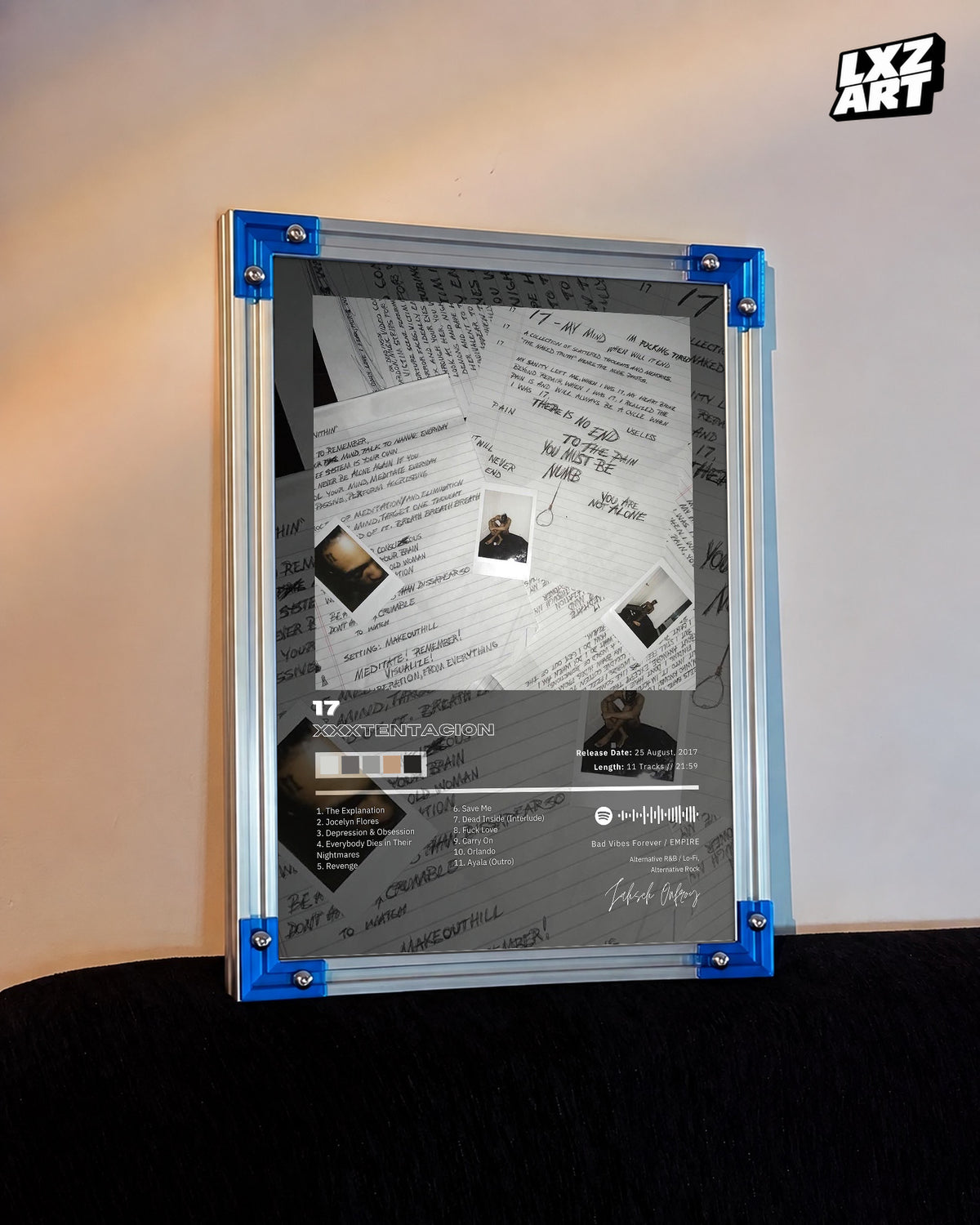 XXXTENTACION 17 Tracklist Poster | Unframed Bedroom Wall Art — LXZART display 3; frame not included
