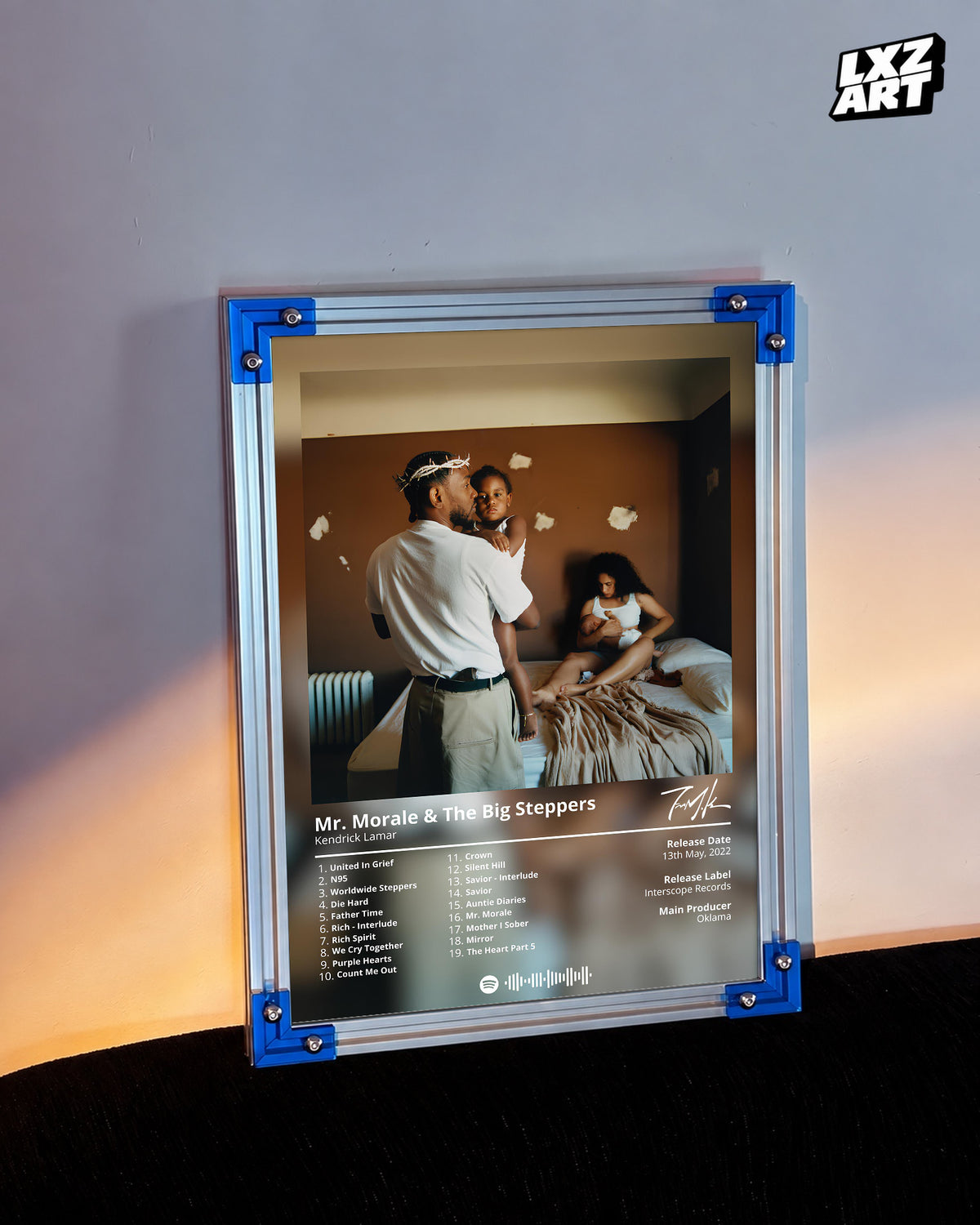 Kendrick Lamar Mr. Morale Tracklist Poster | Unframed Hip Hop Wall Art — LXZART display 3; frame not included