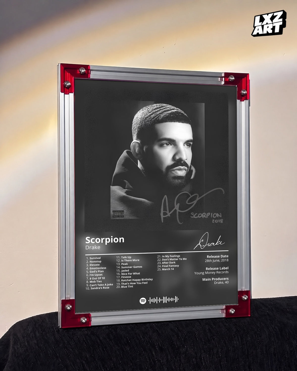 Drake Scorpion Tracklist Poster | Unframed Bedroom Wall Art — LXZART display 3; frame not included