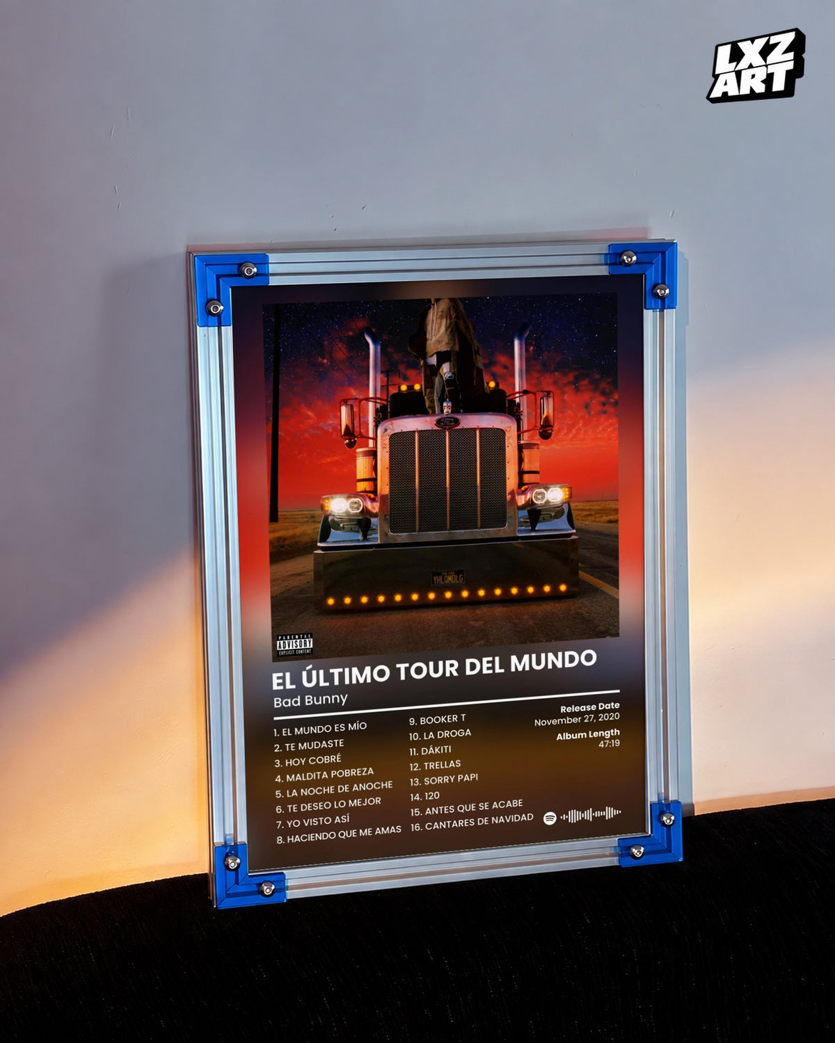 Bad Bunny El Último Tour Del Mundo Tracklist Poster | Unframed Bedroom Wall Art — LXZART display 3; frame not included