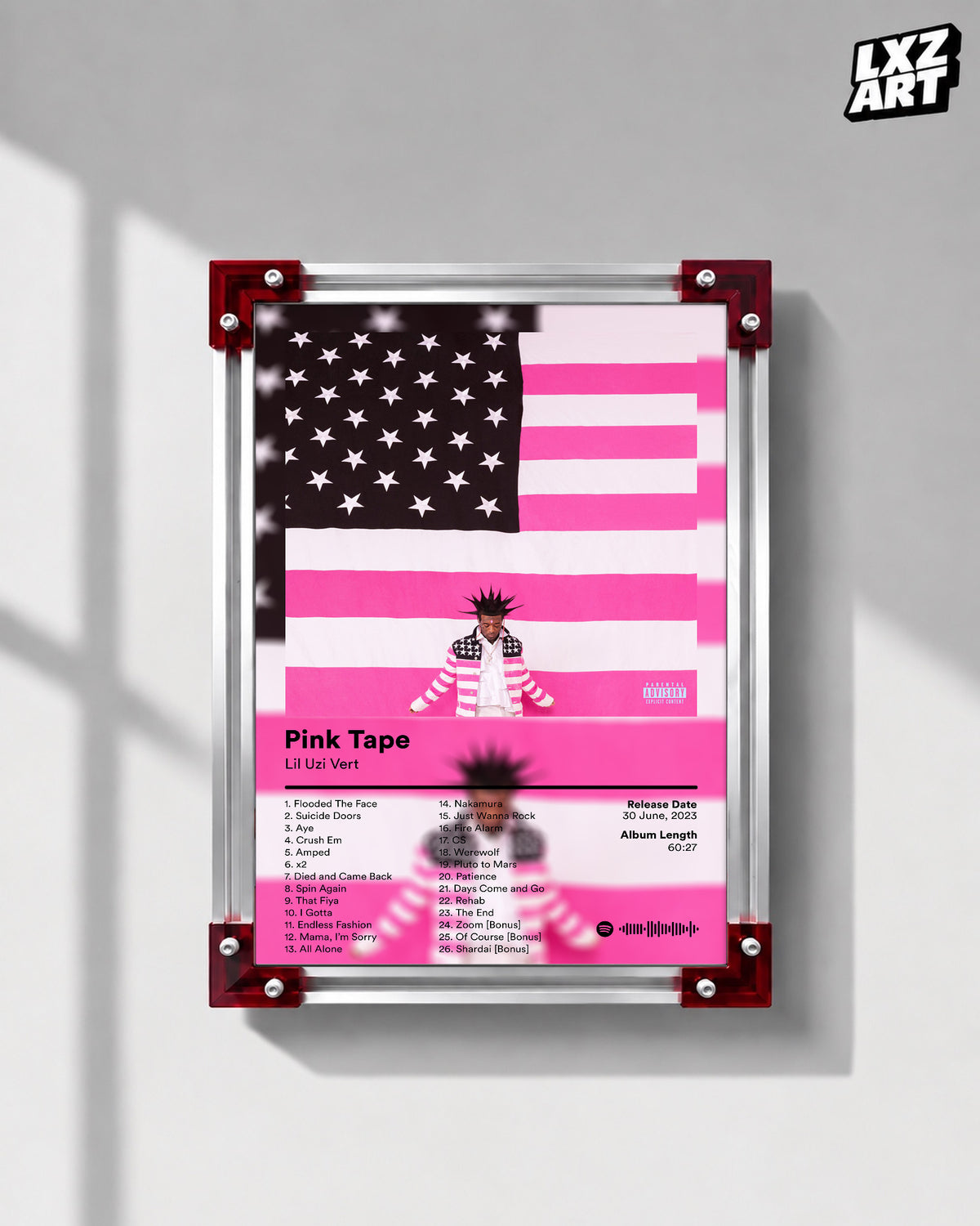 Lil Uzi Vert 'Pink Tape' Album Poster — LXZART display 1; frame not included