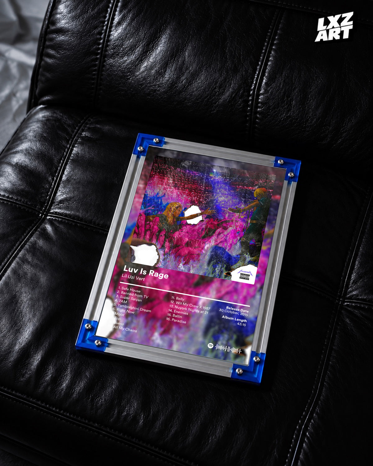 Lil Uzi Vert 'Luv Is Rage' Album Poster — LXZART display 2; frame not included
