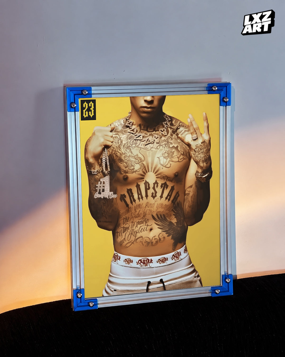 Central Cee 23 Yellow Tattoo Portrait Poster | Unframed UK Rap Wall Art — LXZART display 3; frame not included