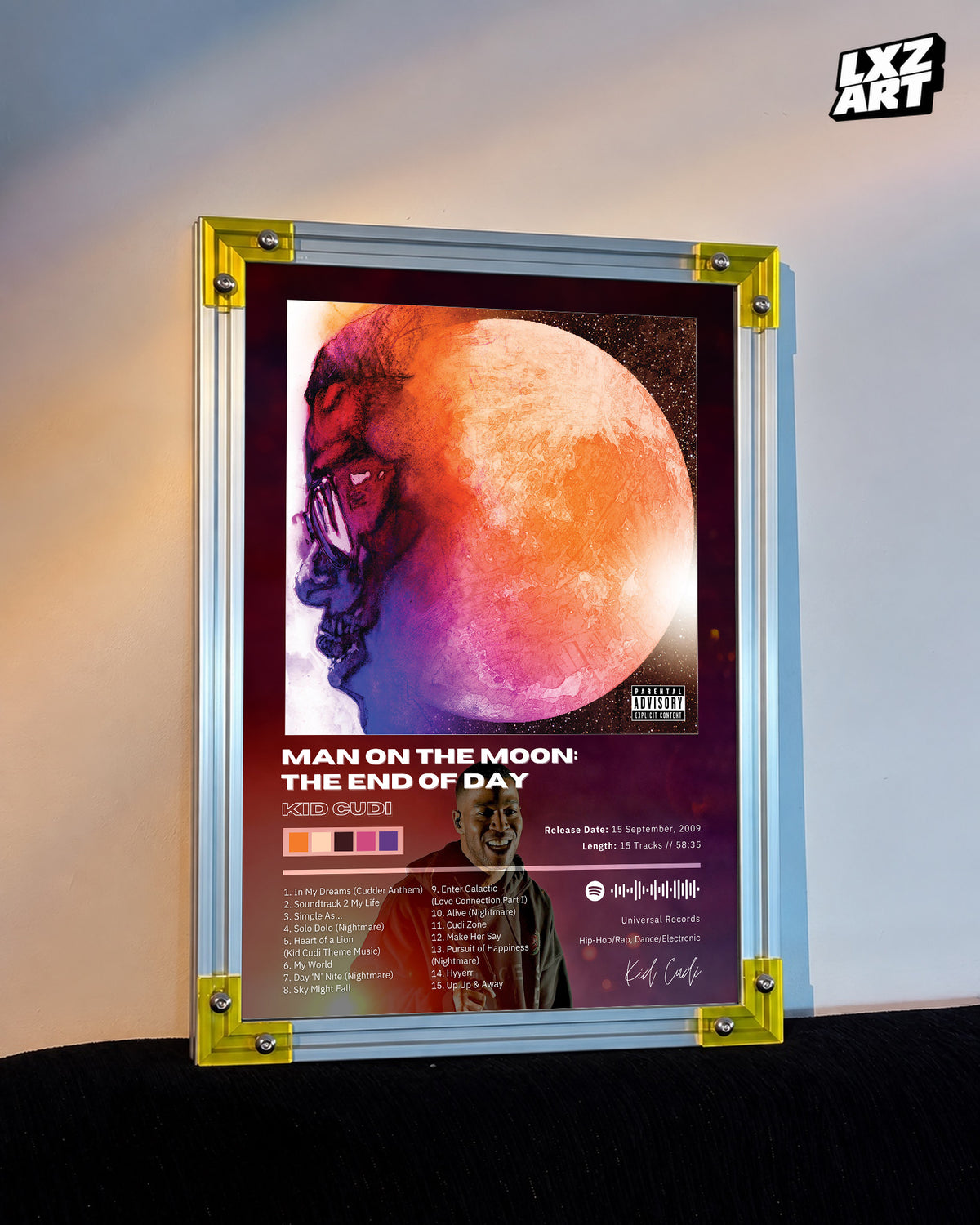 Kid Cudi 'Man On The Moon: The End Of Day' Album Poster — LXZART display 3; frame not included