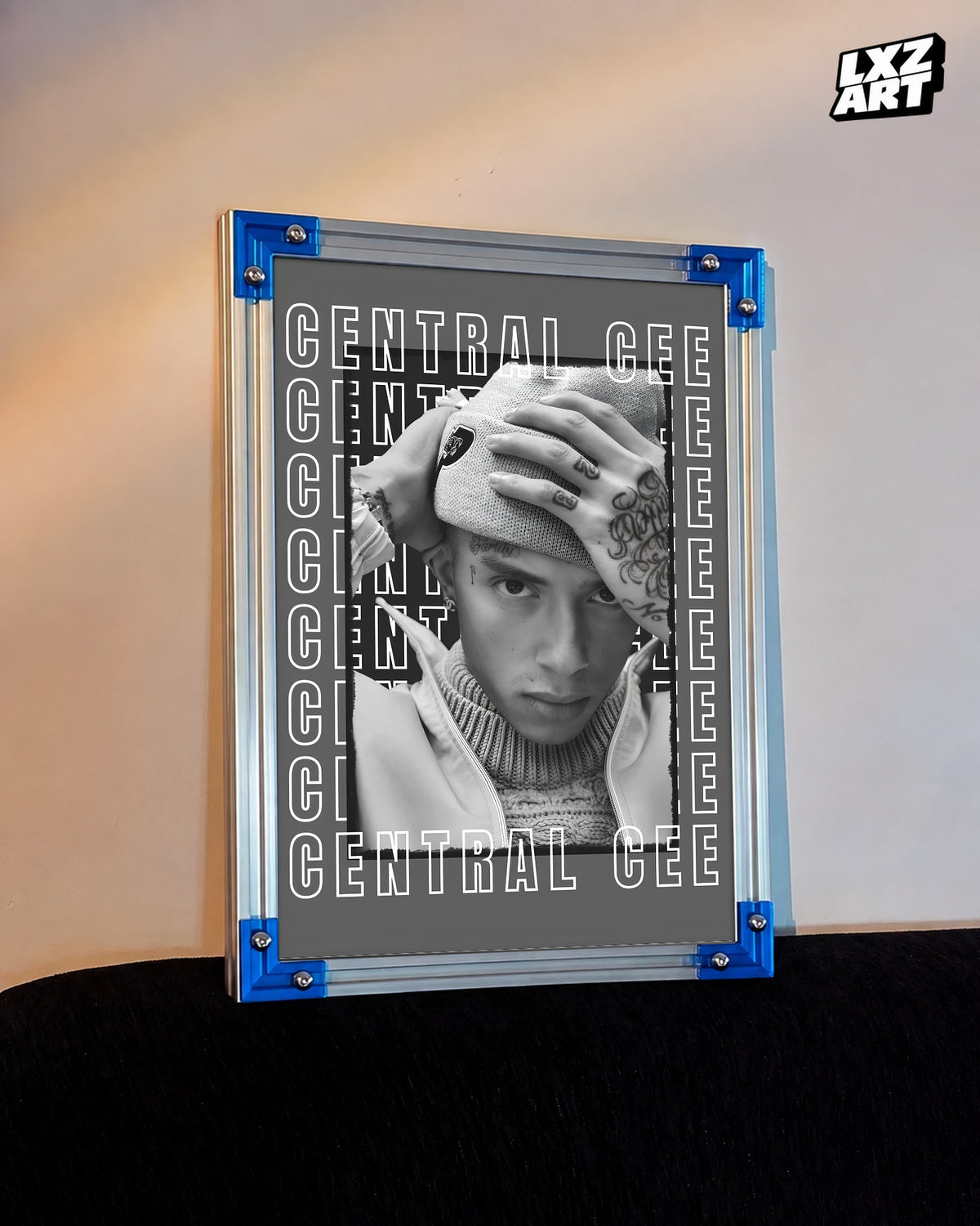 Central Cee Monochrome Typography Portrait Poster | Unframed UK Rap Wall Art — LXZART display 3; frame not included