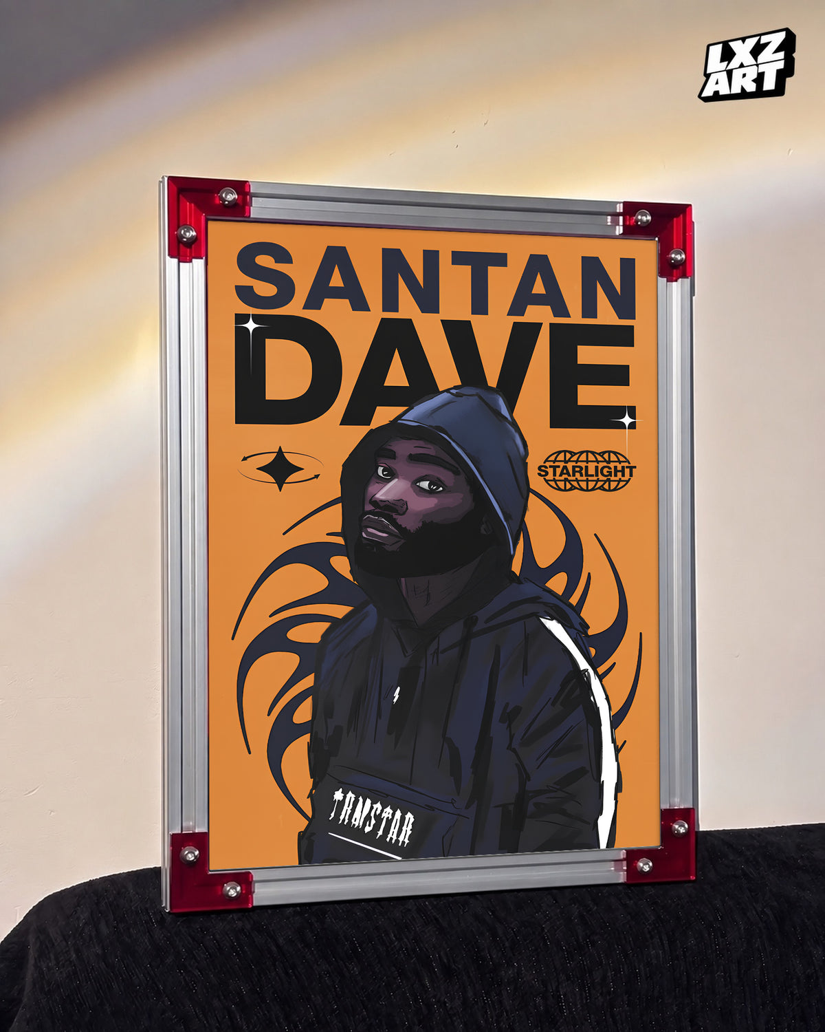 Dave Starlight Illustration Poster | Unframed UK Rap Wall Art — LXZART display 3; frame not included