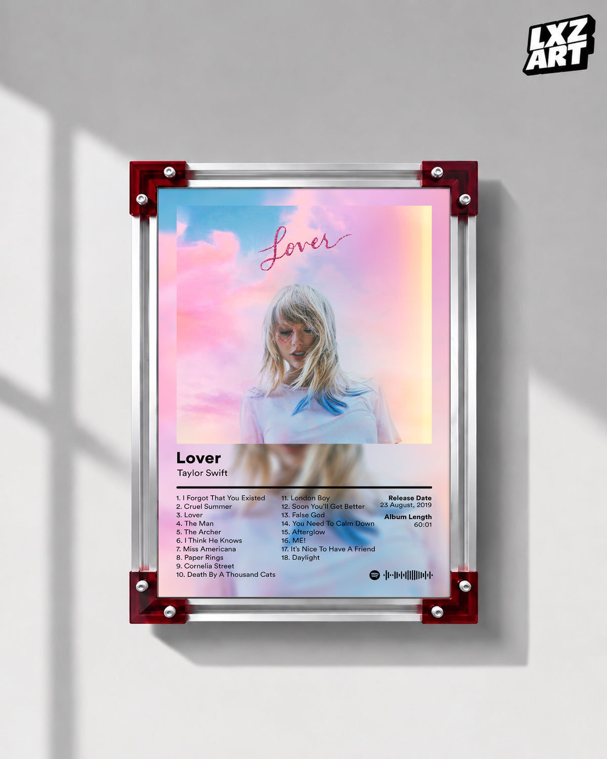 Taylor Swift Lover Tracklist Poster | Unframed Bedroom Wall Art — LXZART display 1; frame not included