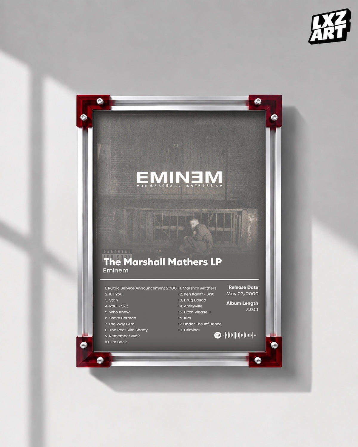 Eminem The Marshall Mathers LP Tracklist Poster | Unframed Bedroom Wall Art — LXZART display 1; frame not included