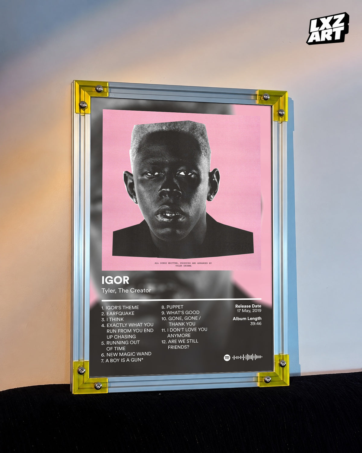 Tyler The Creator IGOR Tracklist Poster | Unframed Bedroom Wall Art — LXZART display 3; frame not included