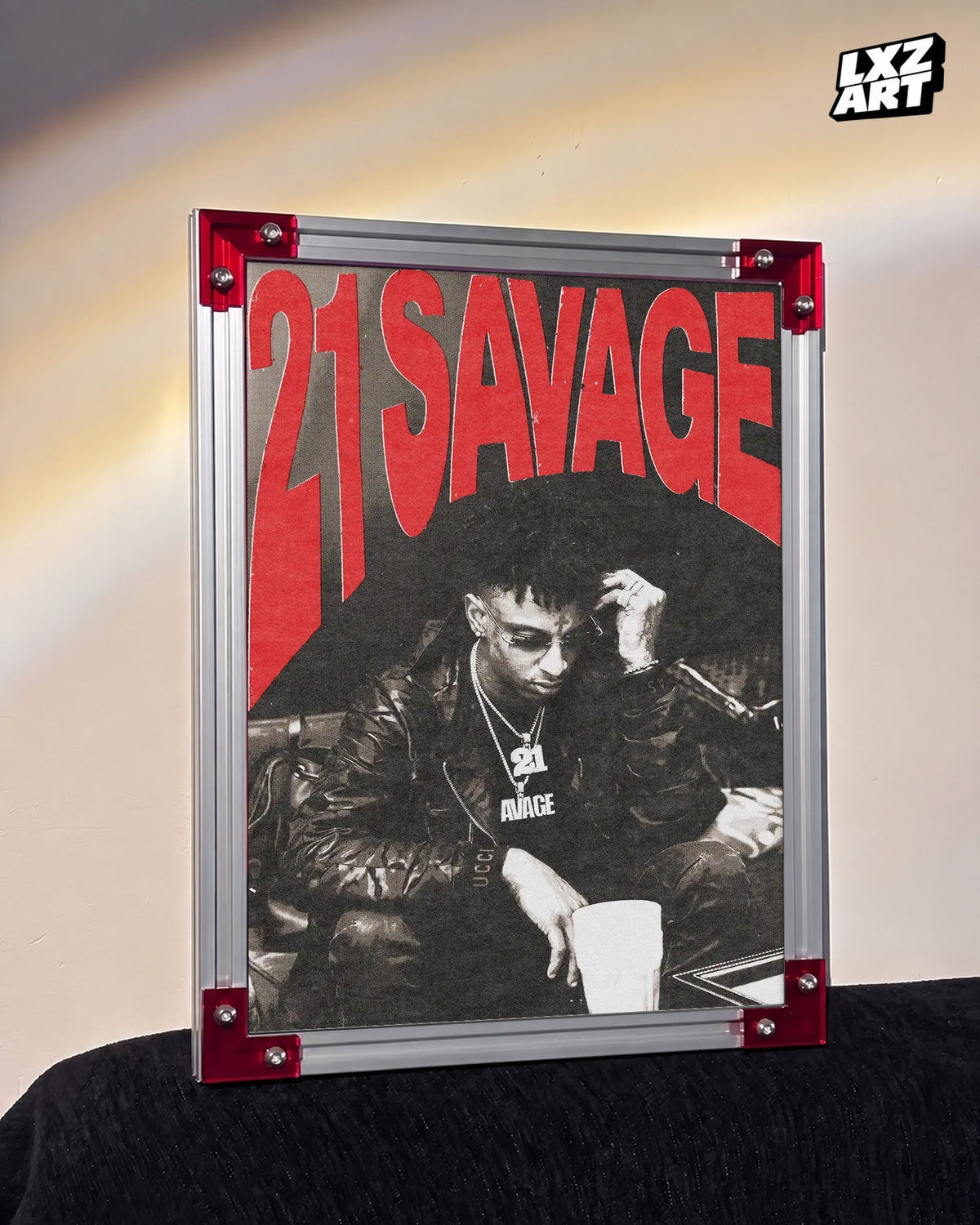 21 Savage Red Logo Portrait Poster | Unframed Bedroom Wall Art — LXZART display 3; frame not included