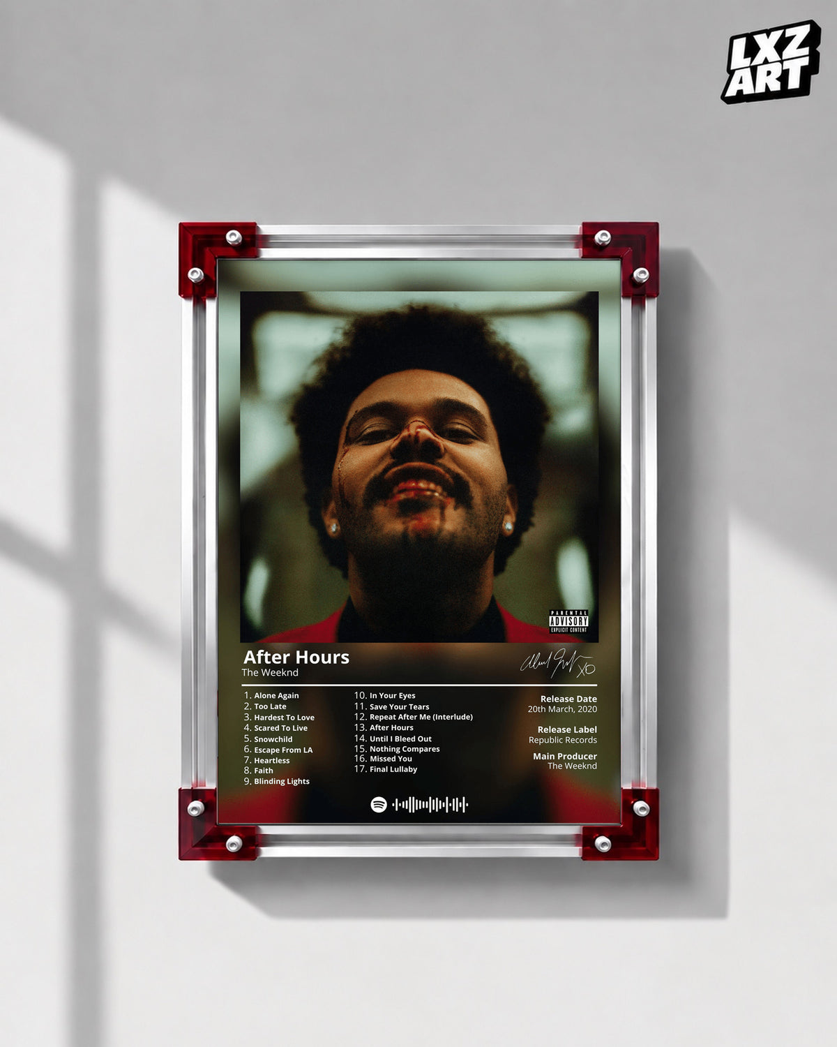 The Weeknd After Hours Poster | Unframed Bedroom Wall Art — LXZART display 1; frame not included