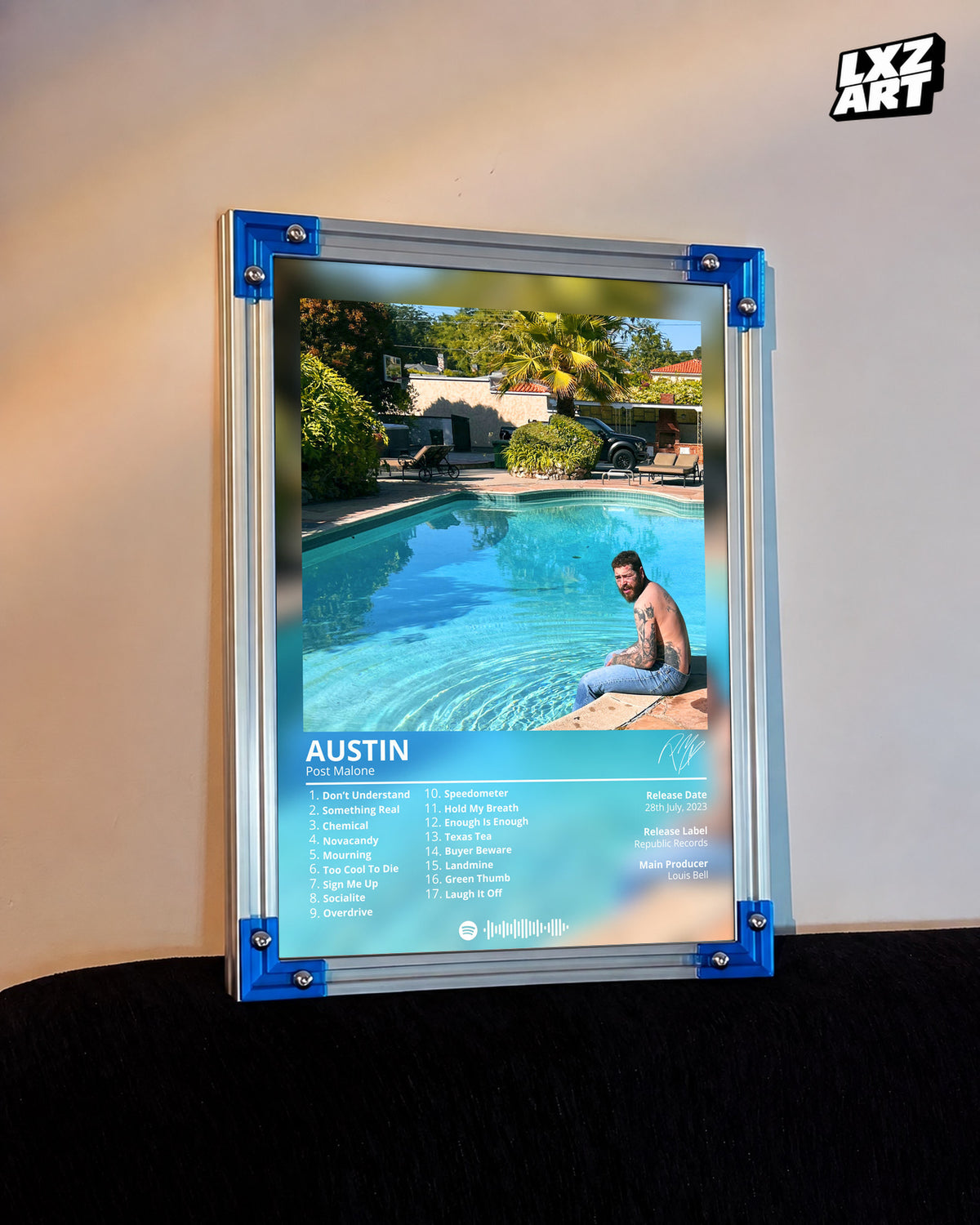 Post Malone Austin Tracklist Poster | Unframed Bedroom Wall Art — LXZART display 3; frame not included