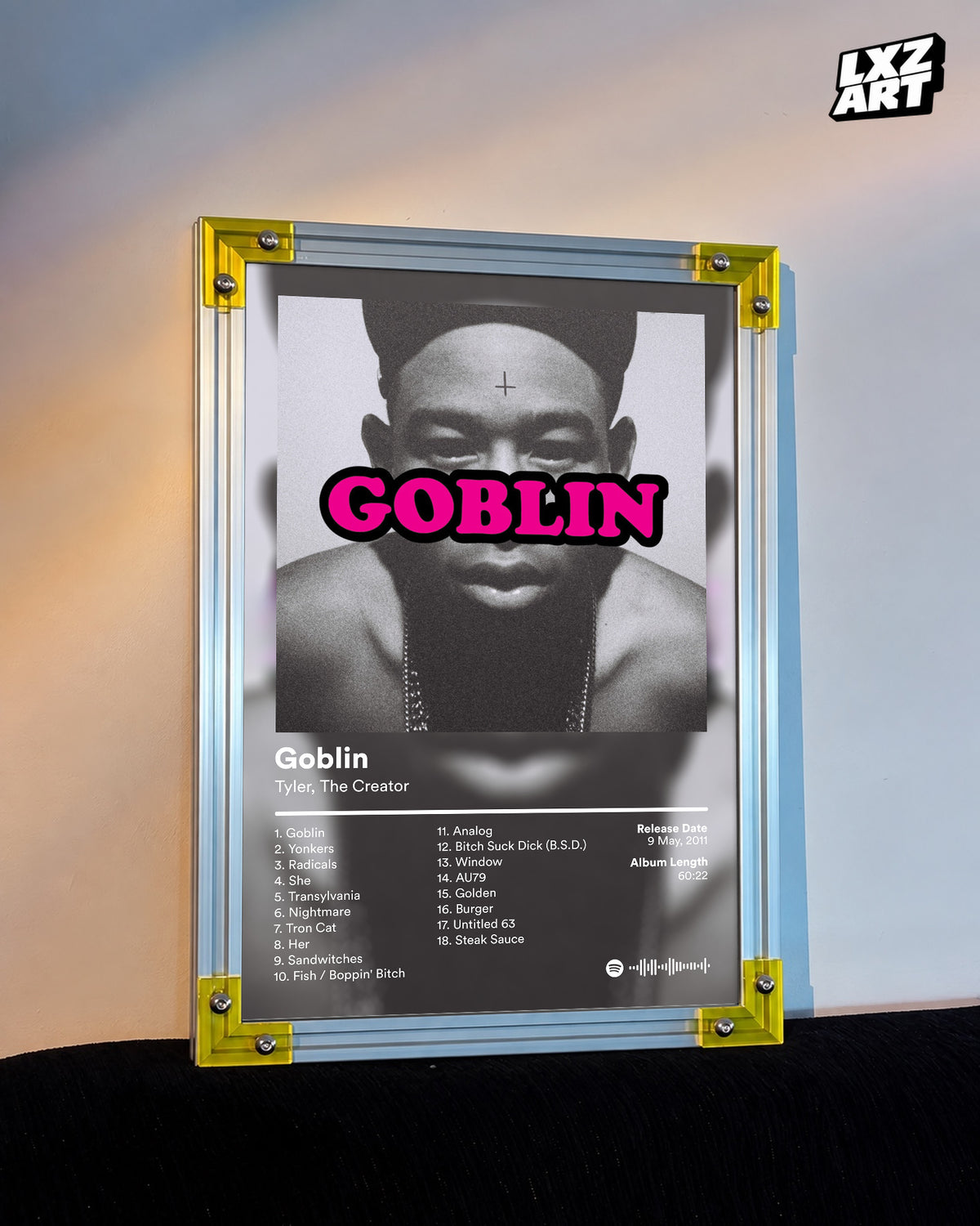 Tyler The Creator Goblin Tracklist Poster | Unframed Bedroom Wall Art — LXZART display 3; frame not included