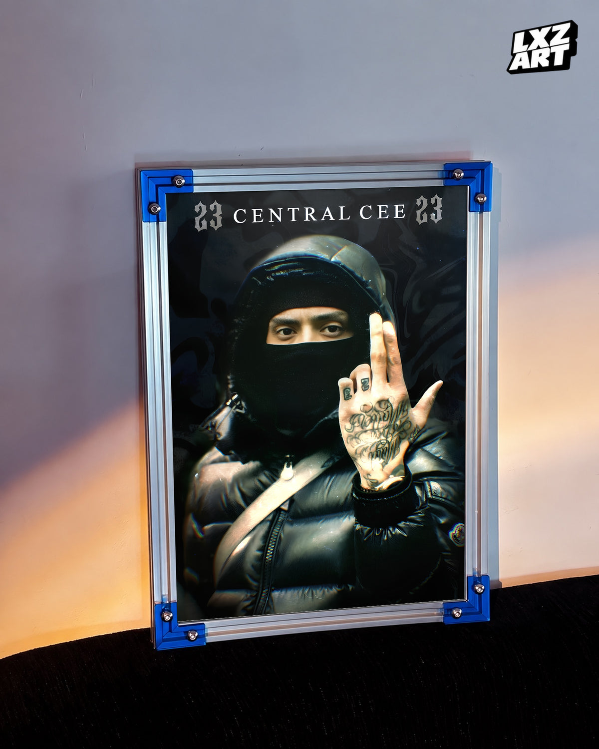 Central Cee 23 Masked Portrait Poster | Unframed UK Rap Wall Art — LXZART display 3; frame not included
