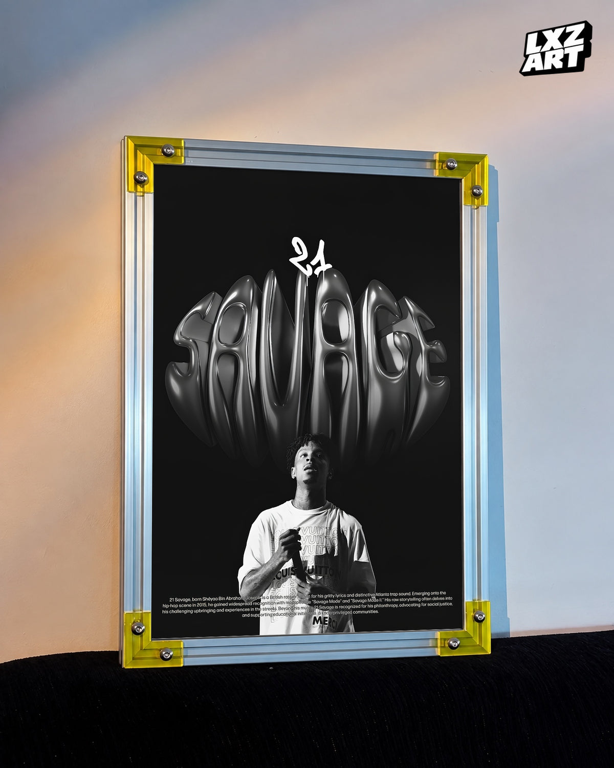 21 Savage Metallic Logo Portrait Poster | Unframed Bedroom Wall Art — LXZART display 3; frame not included