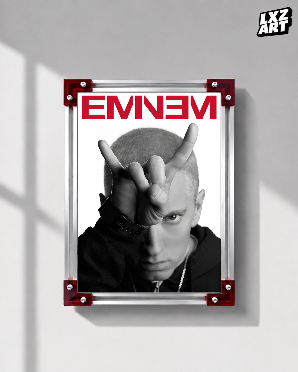 Eminem Black and White Portrait Poster | Red Devil | Unframed Bedroom Wall Art — LXZART display 1; frame not included
