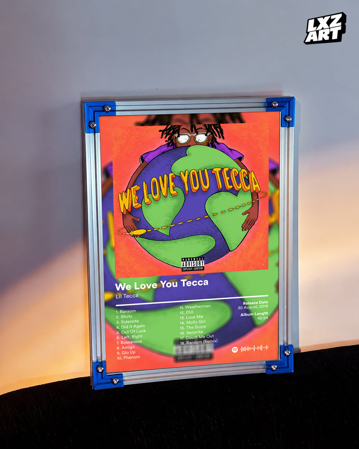 Lil Tecca We Love You Tecca Tracklist Poster | Unframed Bedroom Wall Art — LXZART display 3; frame not included