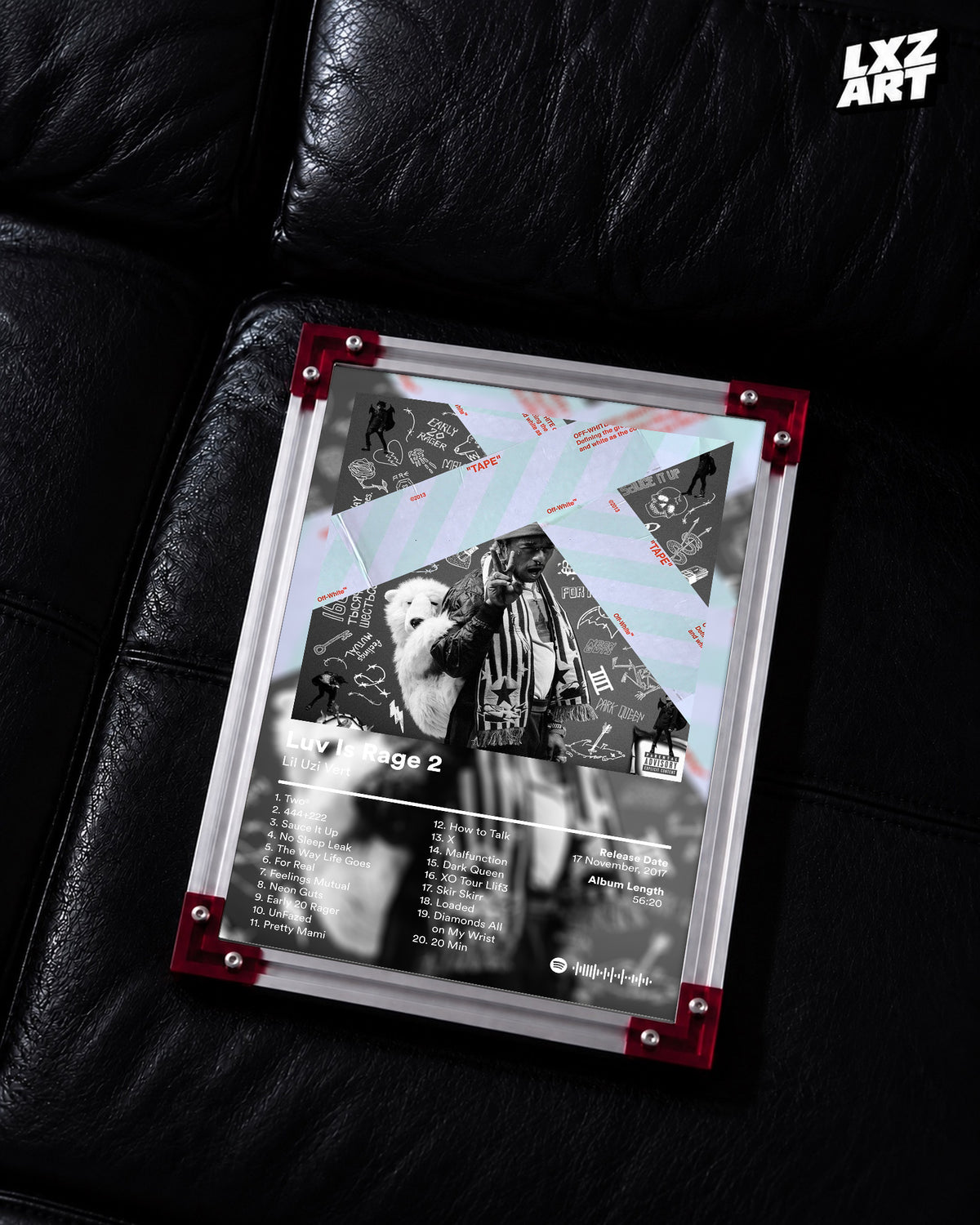 Lil Uzi Vert 'Luv Is Rage 2' Album Poster — LXZART display 2; frame not included