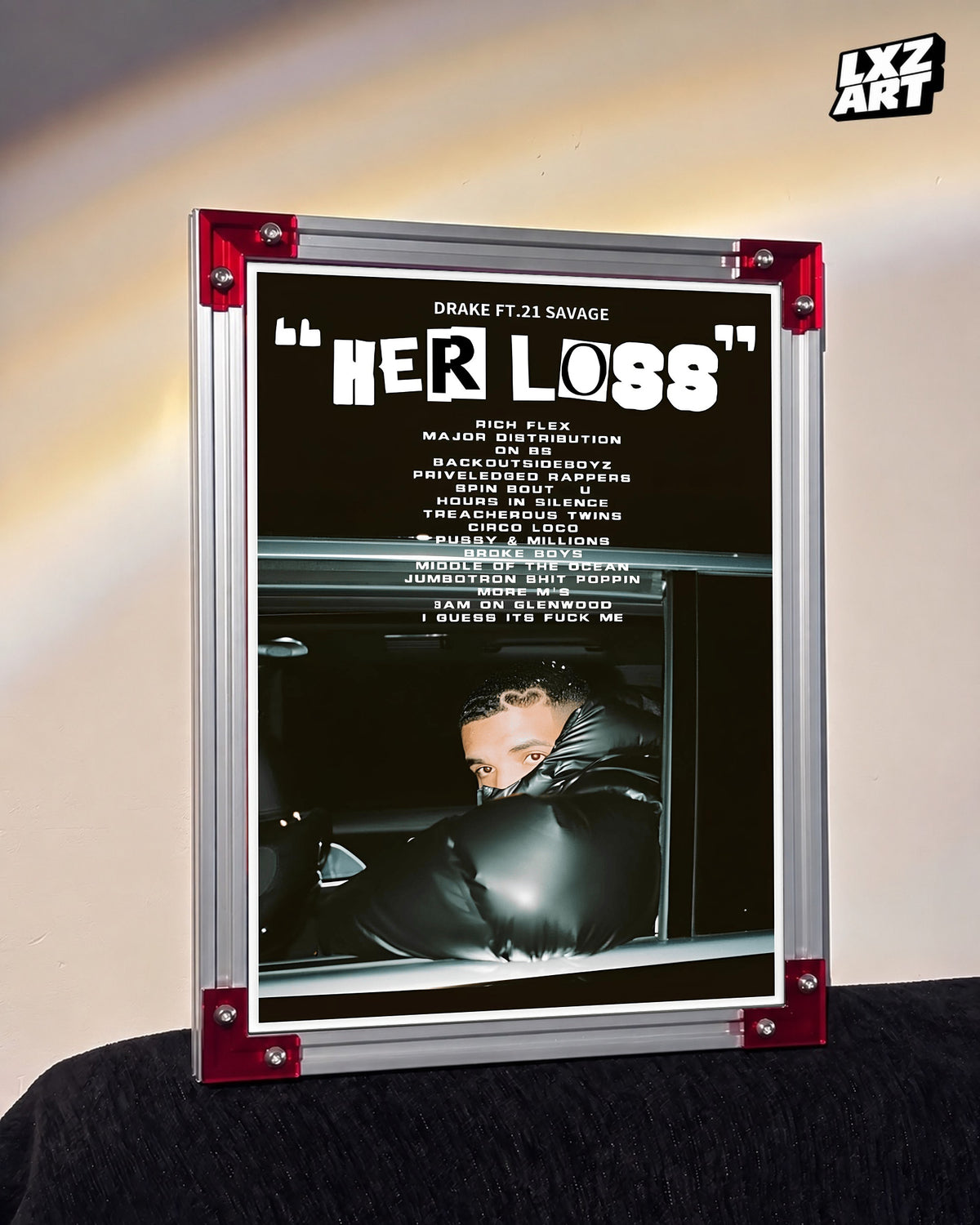 Drake & 21 Savage Her Loss Tracklist Poster | Unframed Bedroom Wall Art — LXZART display 3; frame not included
