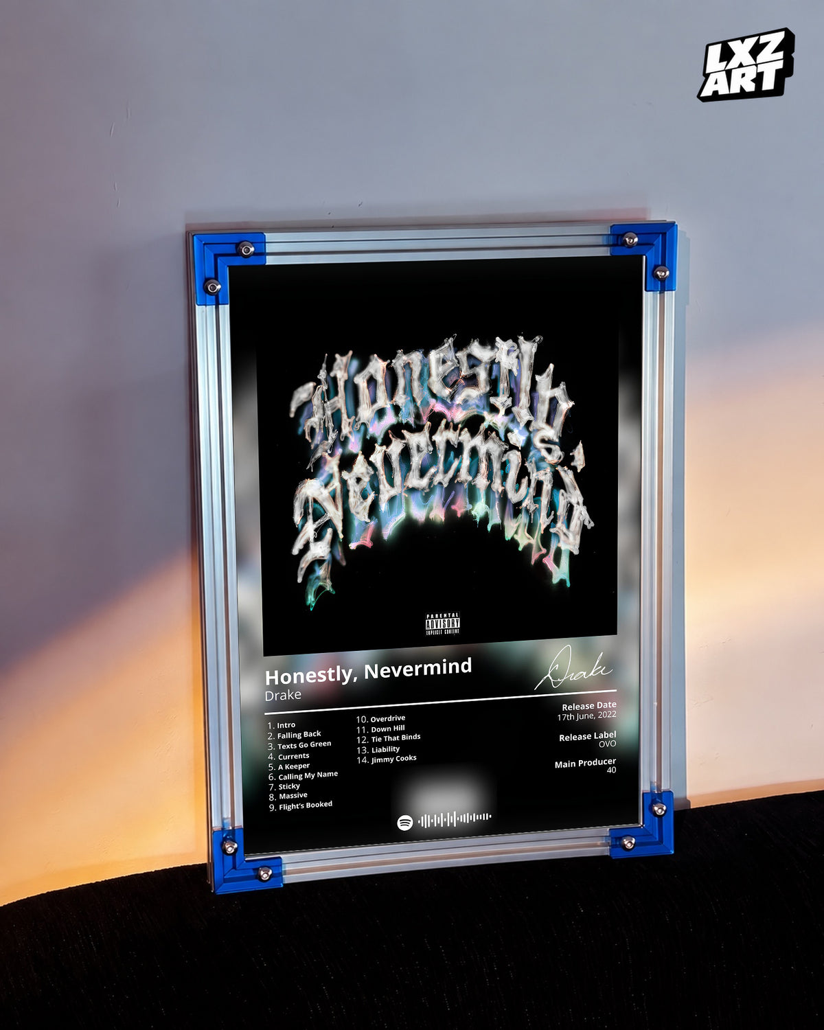 Drake Honestly, Nevermind Tracklist Poster | Unframed Bedroom Wall Art — LXZART display 3; frame not included
