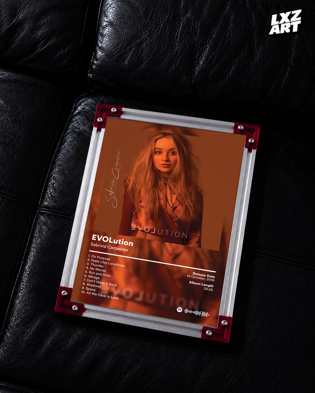 Sabrina Carpenter EVOLution Album Tracklist Poster | Unframed Pop Wall Art — LXZART display 2; frame not included