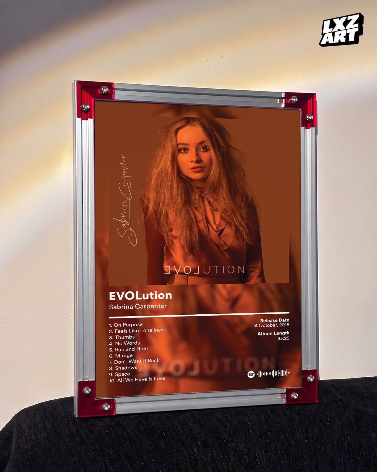 Sabrina Carpenter EVOLution Album Tracklist Poster | Unframed Pop Wall Art — LXZART display 3; frame not included