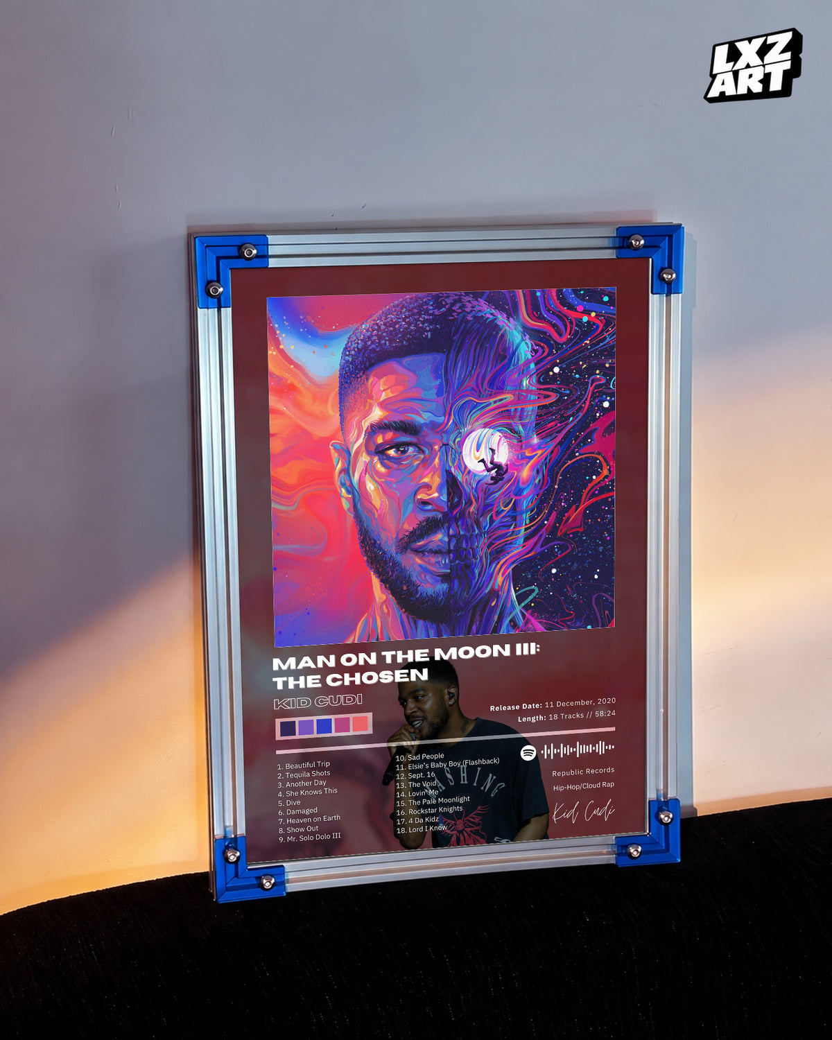Kid Cudi 'Man On The Moon III' Album Poster — LXZART display 3; frame not included