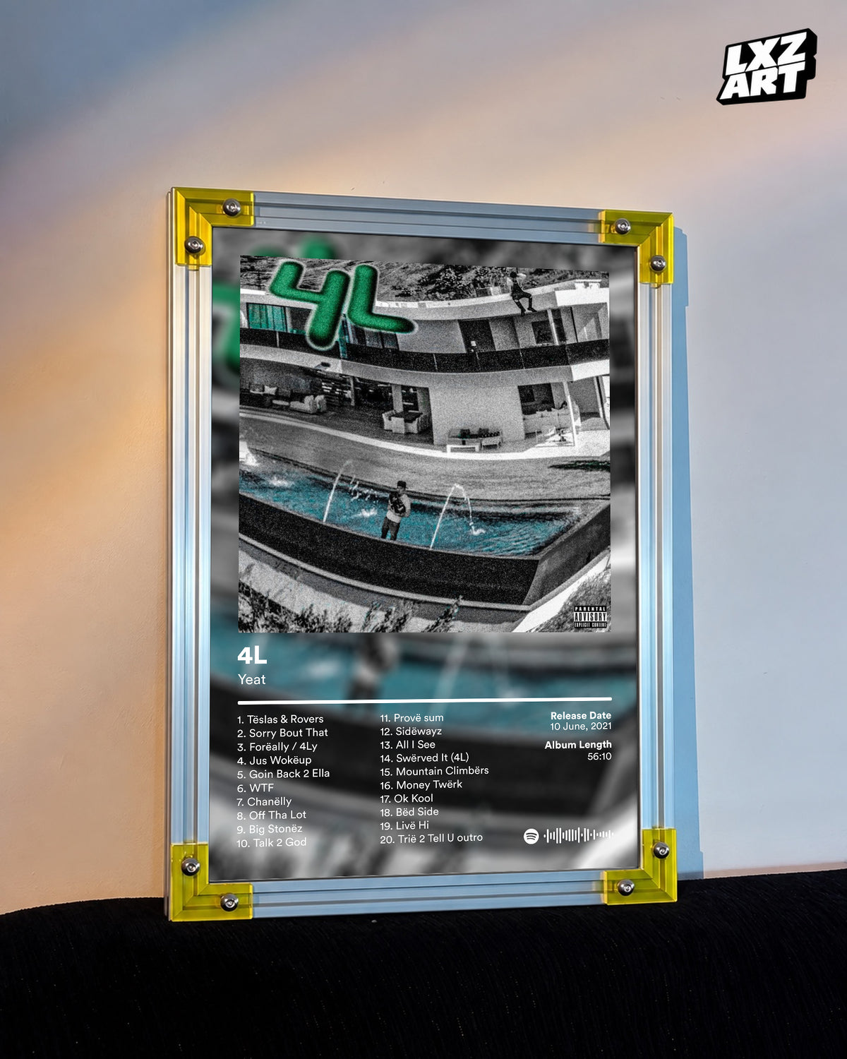 Yeat 4L Tracklist Poster | Unframed Bedroom Wall Art — LXZART display 3; frame not included