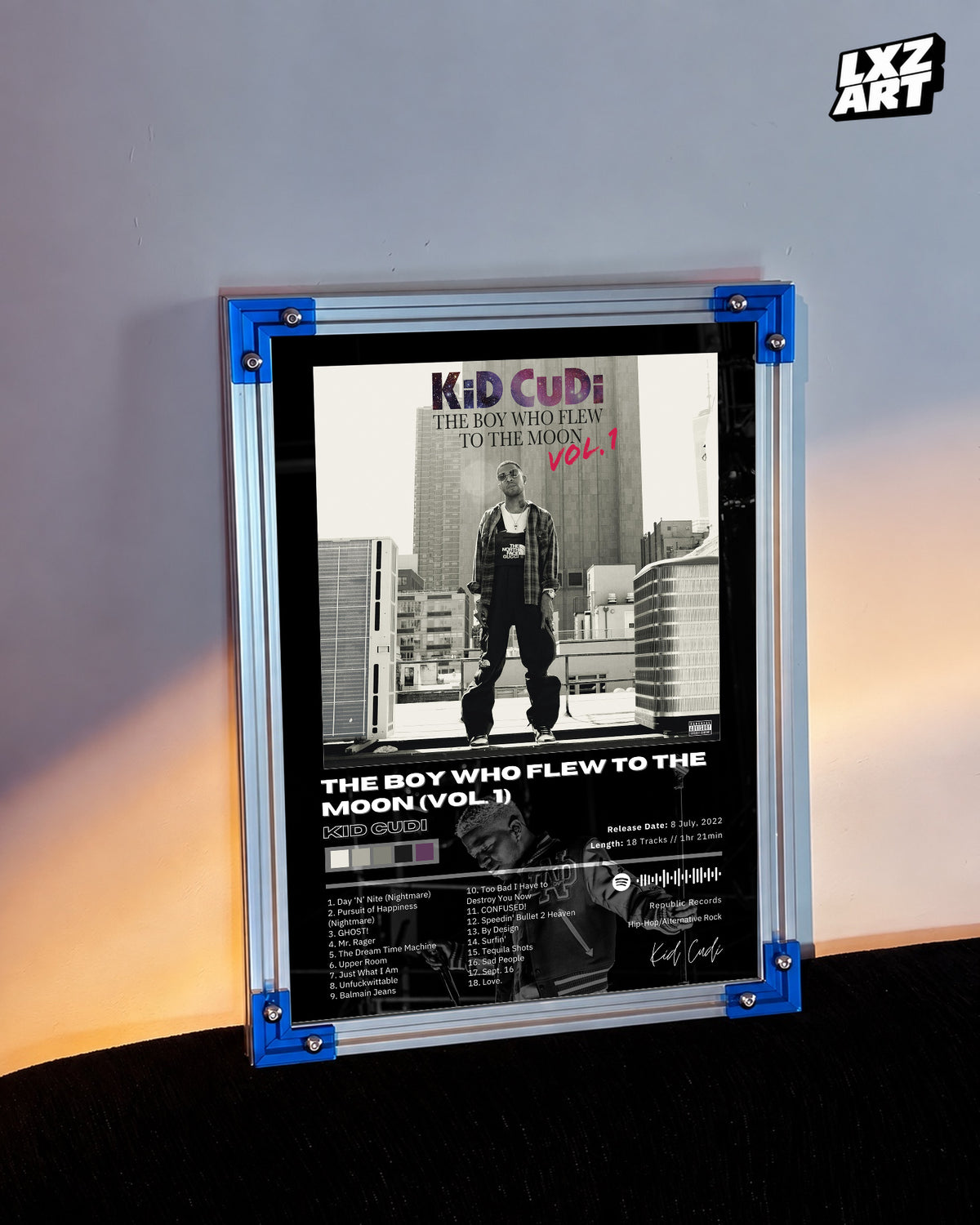Kid Cudi 'The Boy Who Flew To The Moon (Vol. 1)' Album Poster — LXZART display 3; frame not included