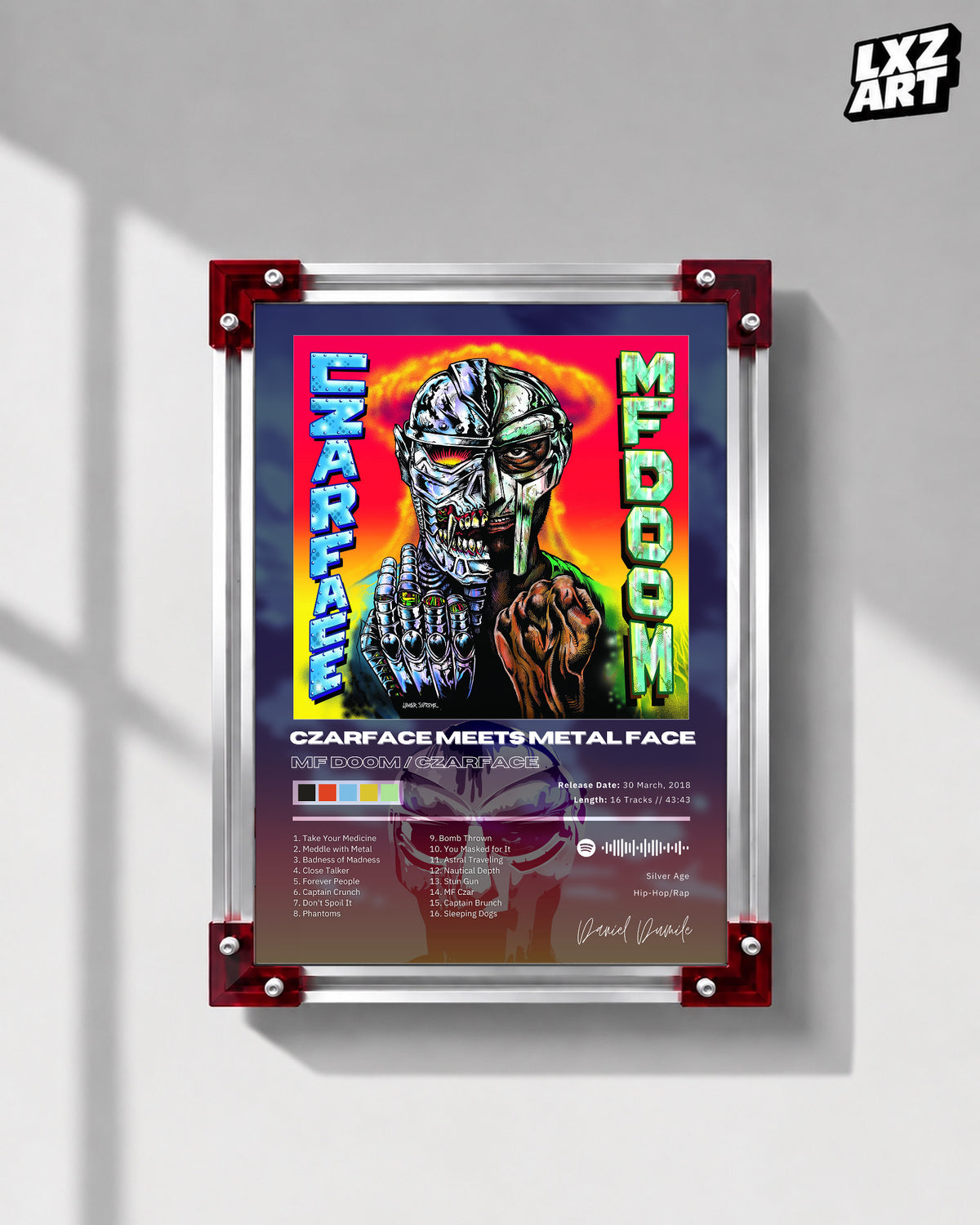 Czarface Meets Metal Face Tracklist Poster | Unframed Bedroom Wall Art — LXZART display 1; frame not included