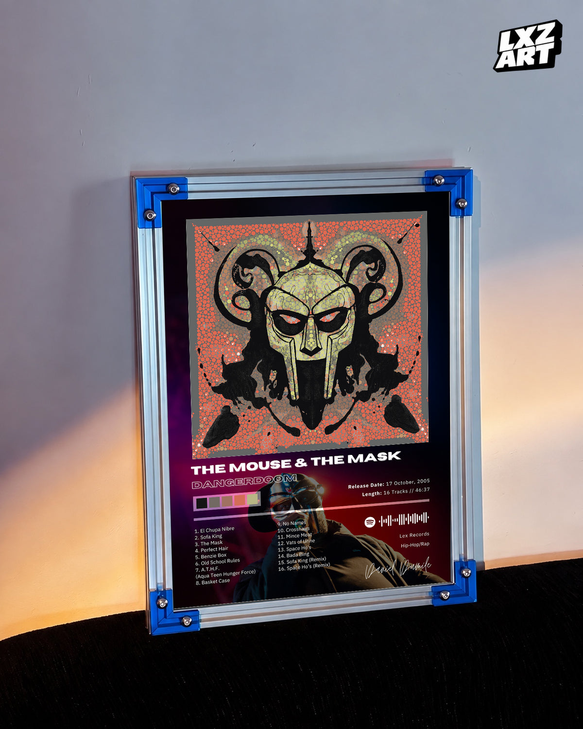Danger Doom The Mouse and the Mask Tracklist Poster | Unframed Bedroom Wall Art — LXZART display 3; frame not included