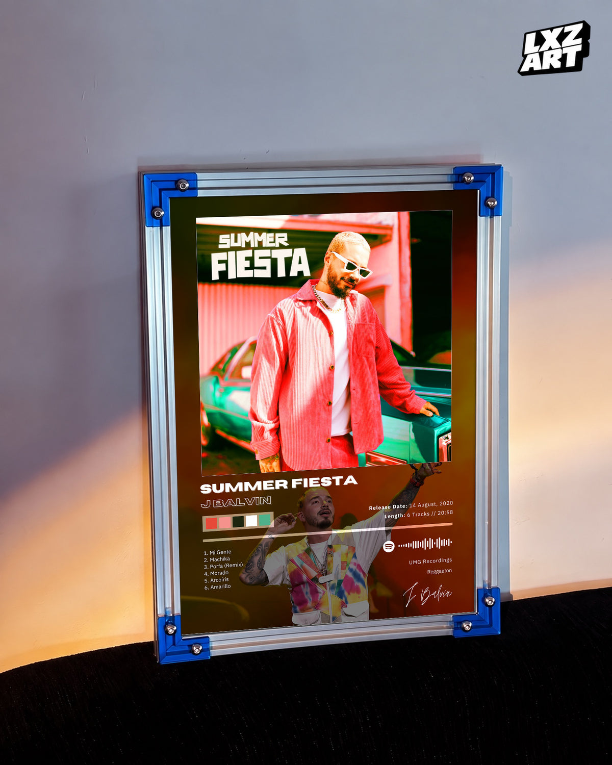 J Balvin Summer Fiesta EP Tracklist Poster | Unframed Bedroom Wall Art — LXZART display 3; frame not included