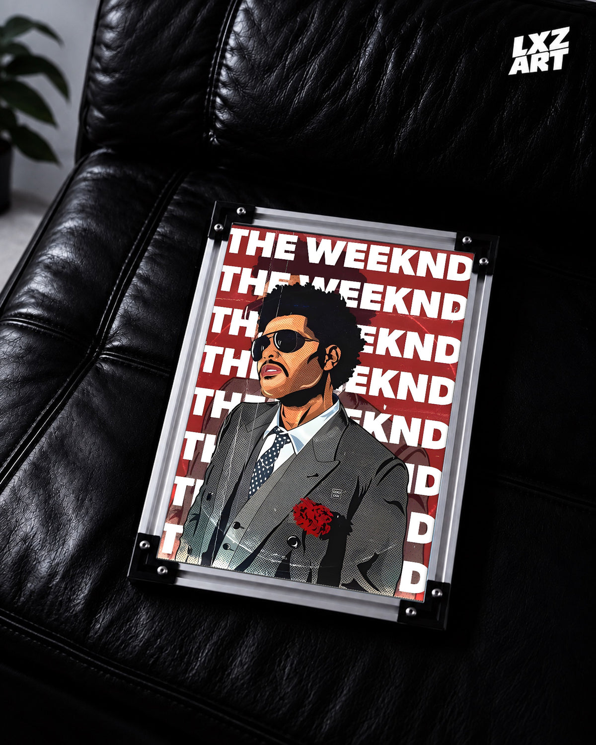 The Weeknd Red Suit Illustration Poster | Unframed Bedroom Wall Art — LXZART display 2; frame not included