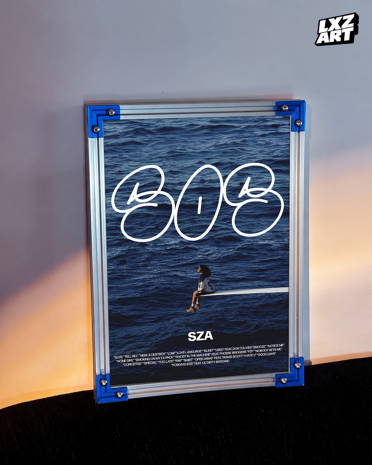 SZA SOS Ocean Poster | Unframed Bedroom Wall Art — LXZART display 3; frame not included