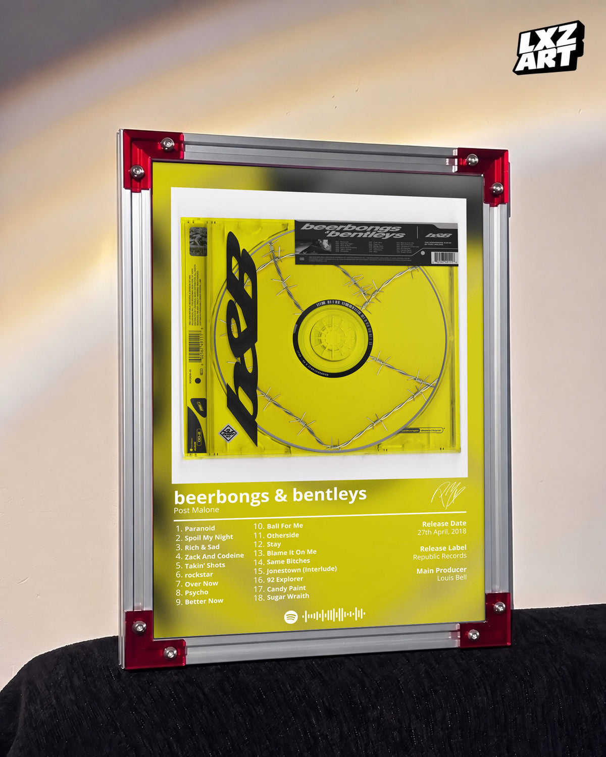Post Malone beerbongs & bentleys Tracklist Poster | Unframed Bedroom Wall Art — LXZART display 3; frame not included