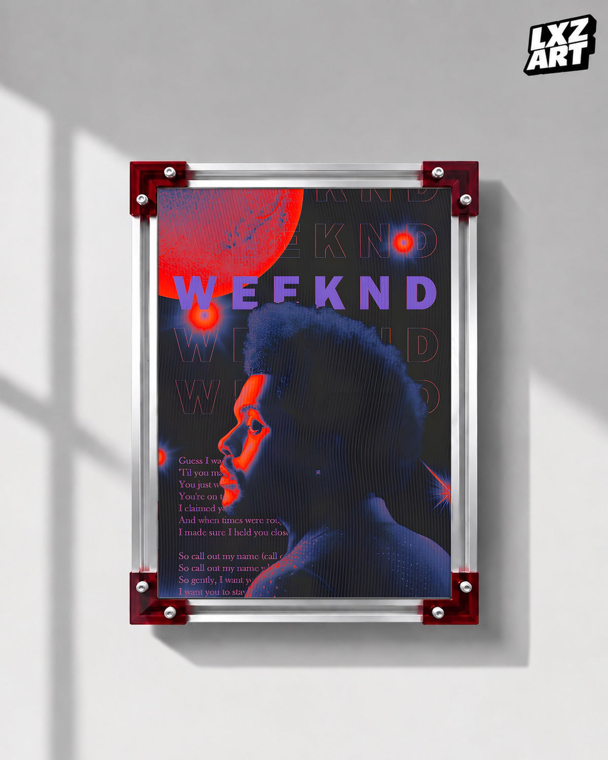 The Weeknd Red Blue Portrait Poster | Unframed Bedroom Wall Art — LXZART display 1; frame not included