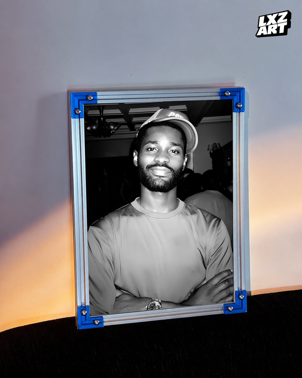 Dave Black and White Cap Portrait Poster | Unframed UK Rap Wall Art — LXZART display 3; frame not included