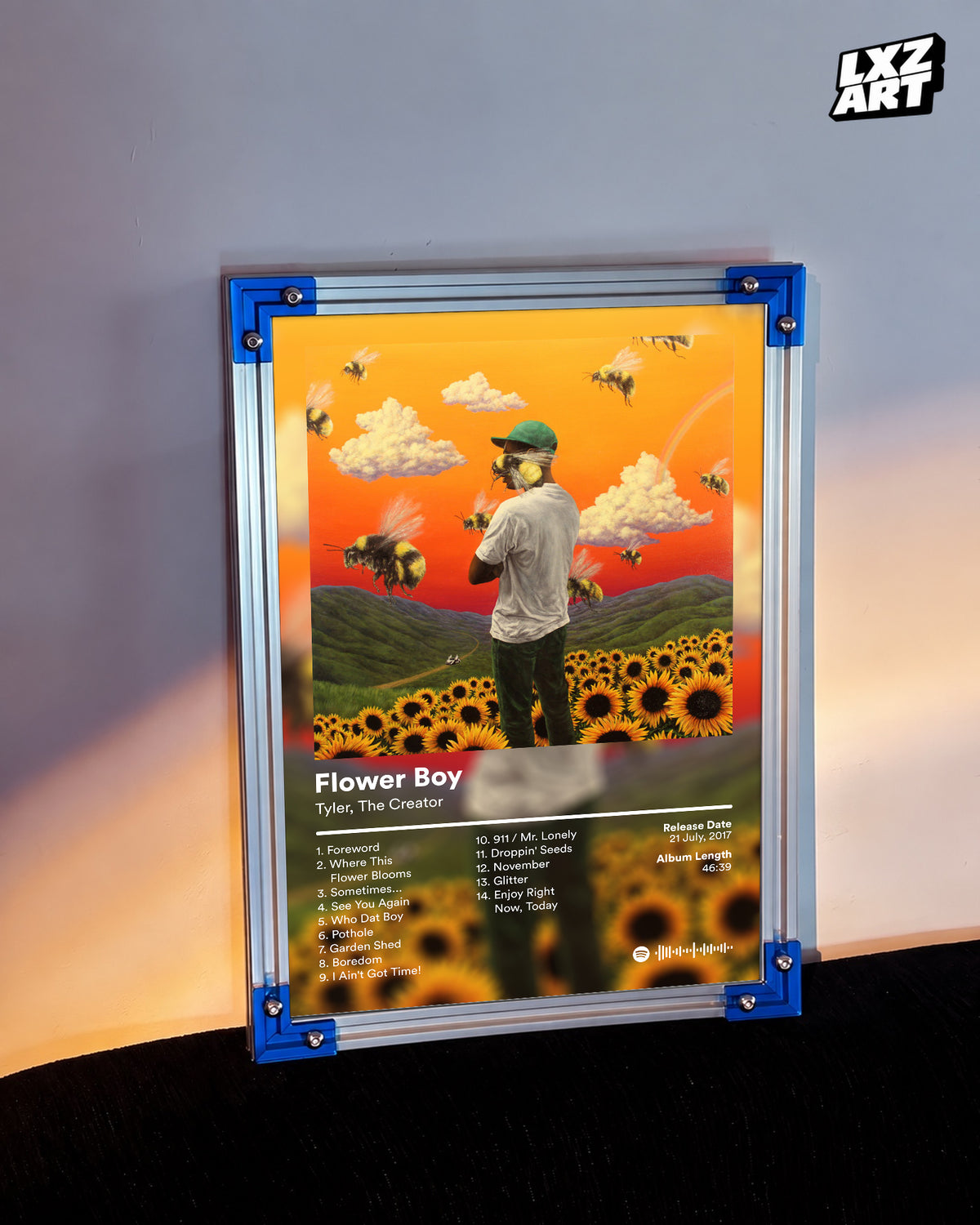 Tyler The Creator Flower Boy Tracklist Poster | Unframed Bedroom Wall Art — LXZART display 3; frame not included