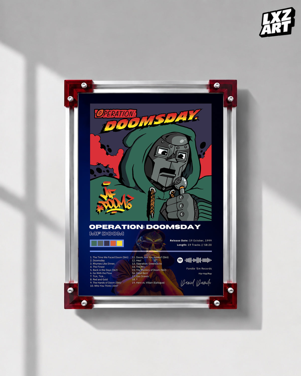 MF DOOM Operation: Doomsday Tracklist Poster | Unframed Bedroom Wall Art — LXZART display 1; frame not included