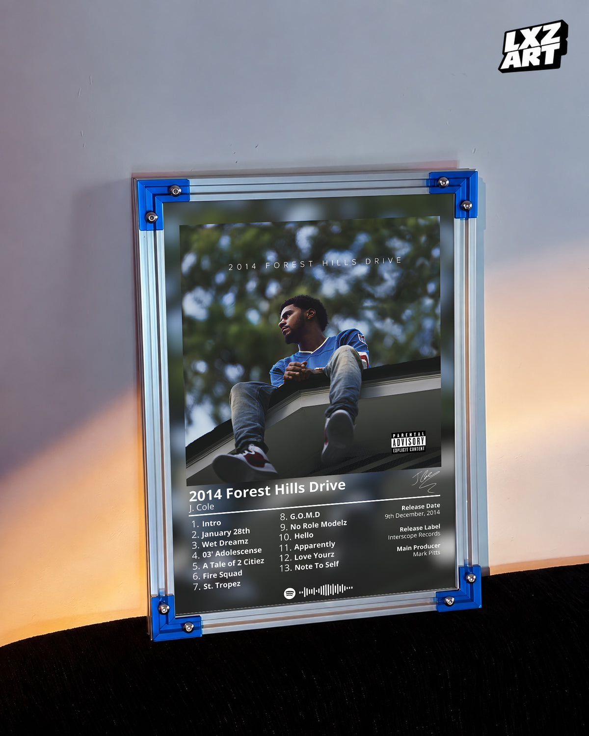 J. Cole '2014 Forest Hills Drive' Album Poster — LXZART display 3; frame not included