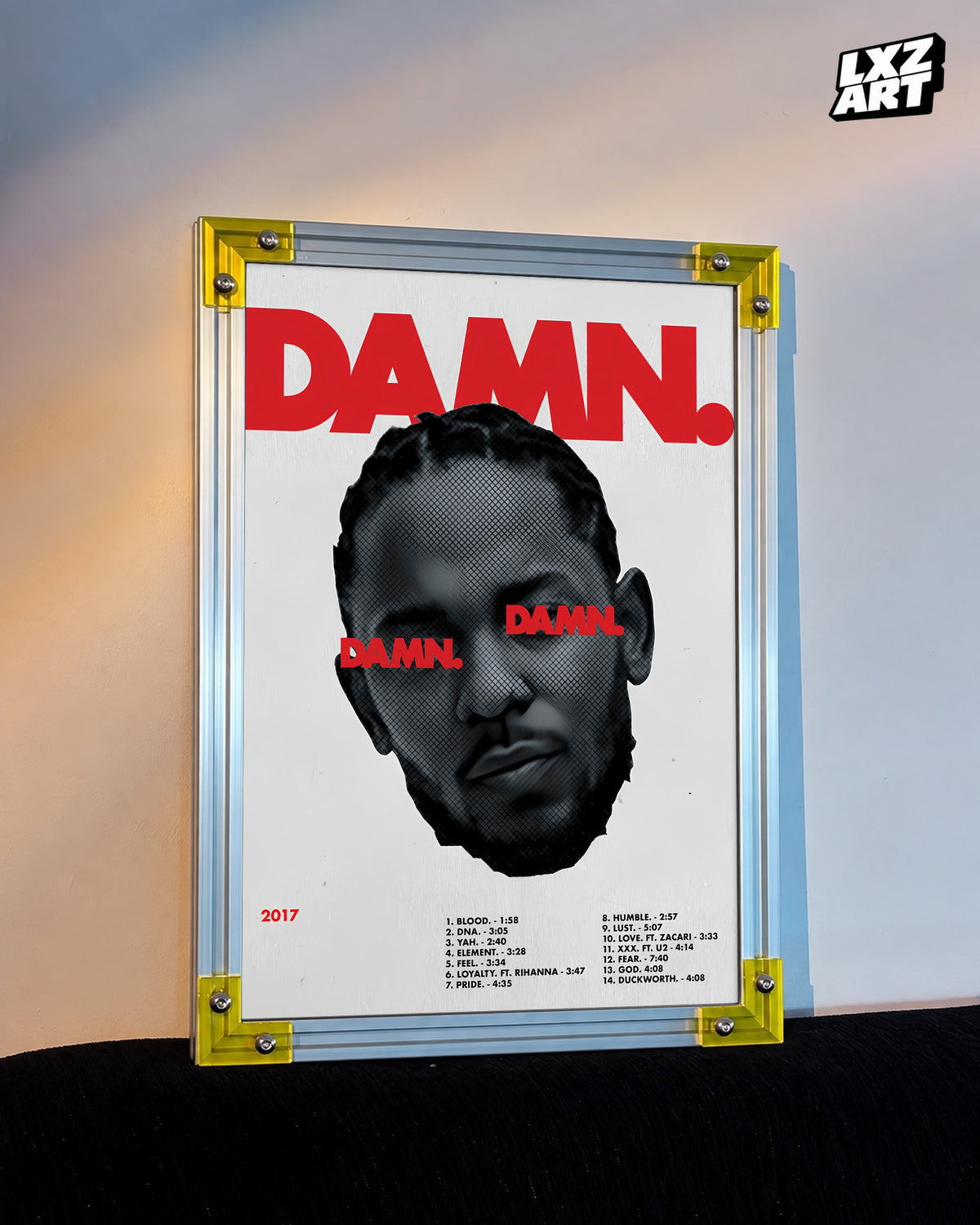 Kendrick Lamar DAMN. Red Portrait Poster | Unframed Hip Hop Wall Art — LXZART display 3; frame not included