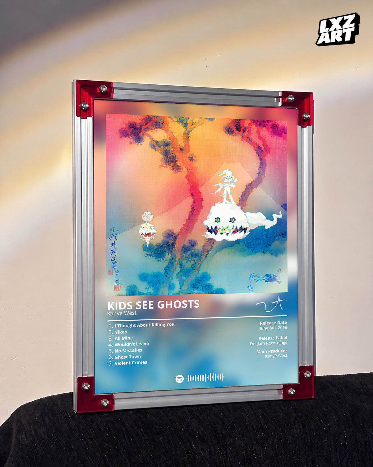 Kanye West & Kid Cudi Kids See Ghosts Tracklist Poster | Unframed Bedroom Wall Art — LXZART display 3; frame not included